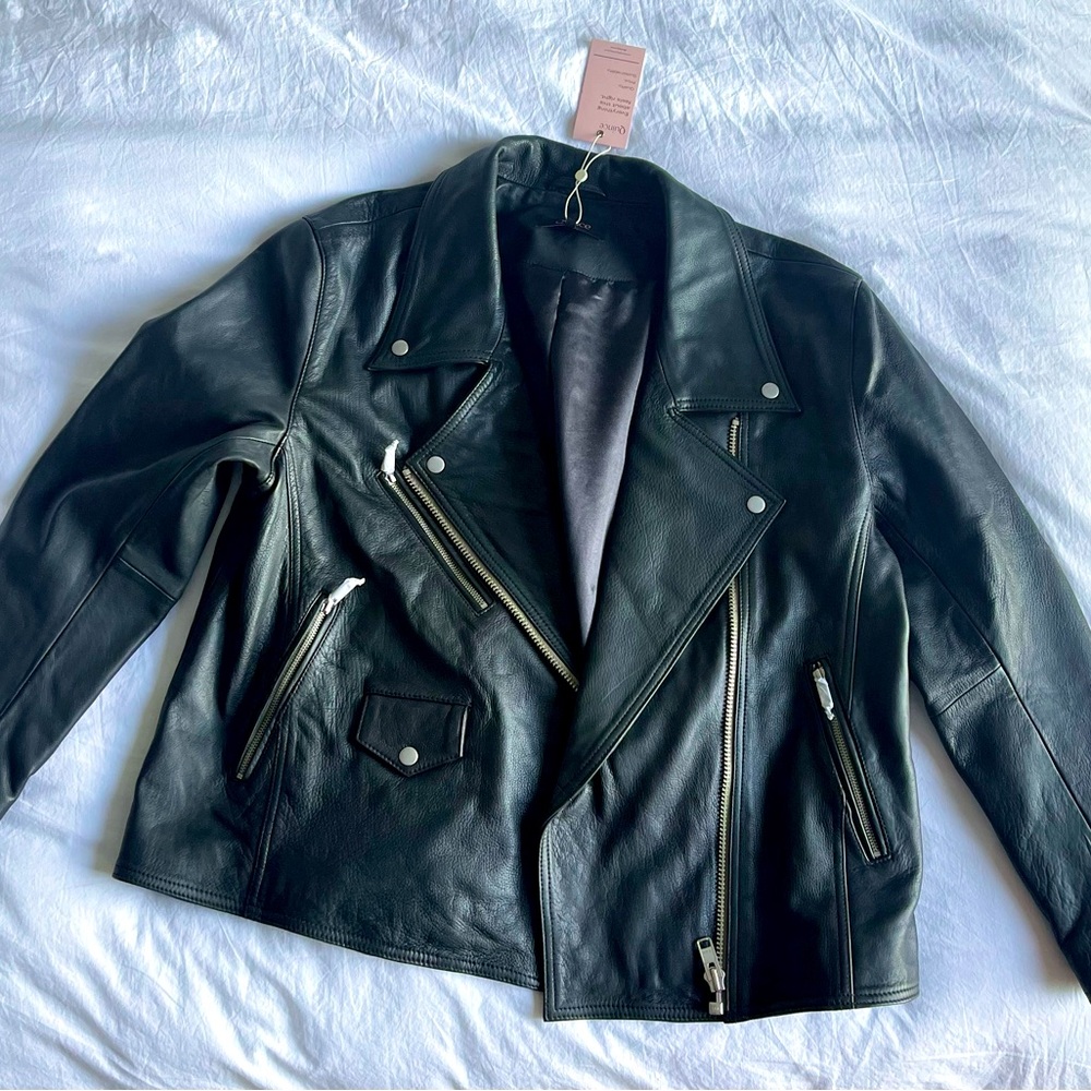 NWT: Quince 💯 Leather oversized motorcycle jacket size L
